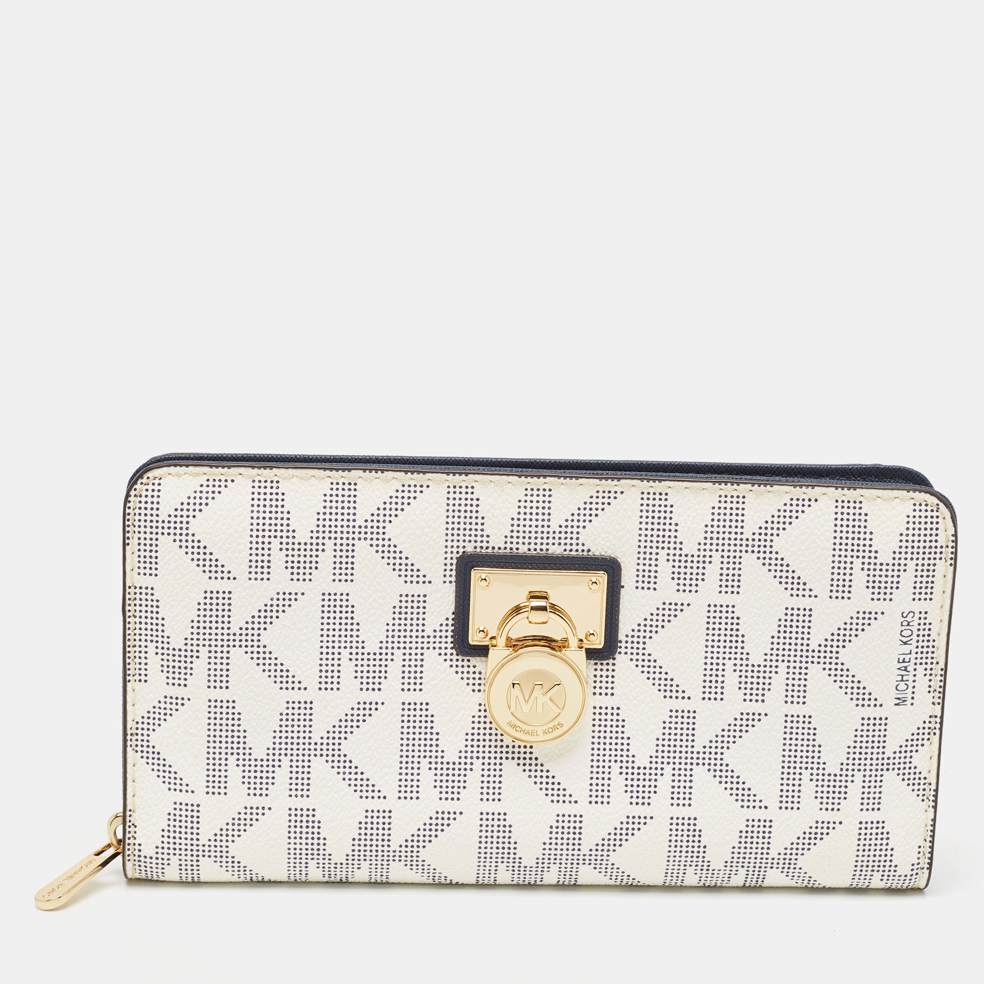 Michael Kors White/Blue Signature Coated Canvas Hamilton Zip Around Wallet, Wallets & Money Clips - Luxury Closet catalog