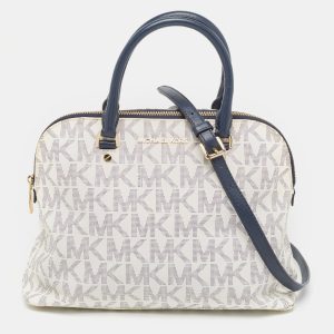 Michael Kors Navy Blue/White Signature Coated Canvas and Leather Large Cindy Dome Bag, Satchels - Luxury Closet catalog