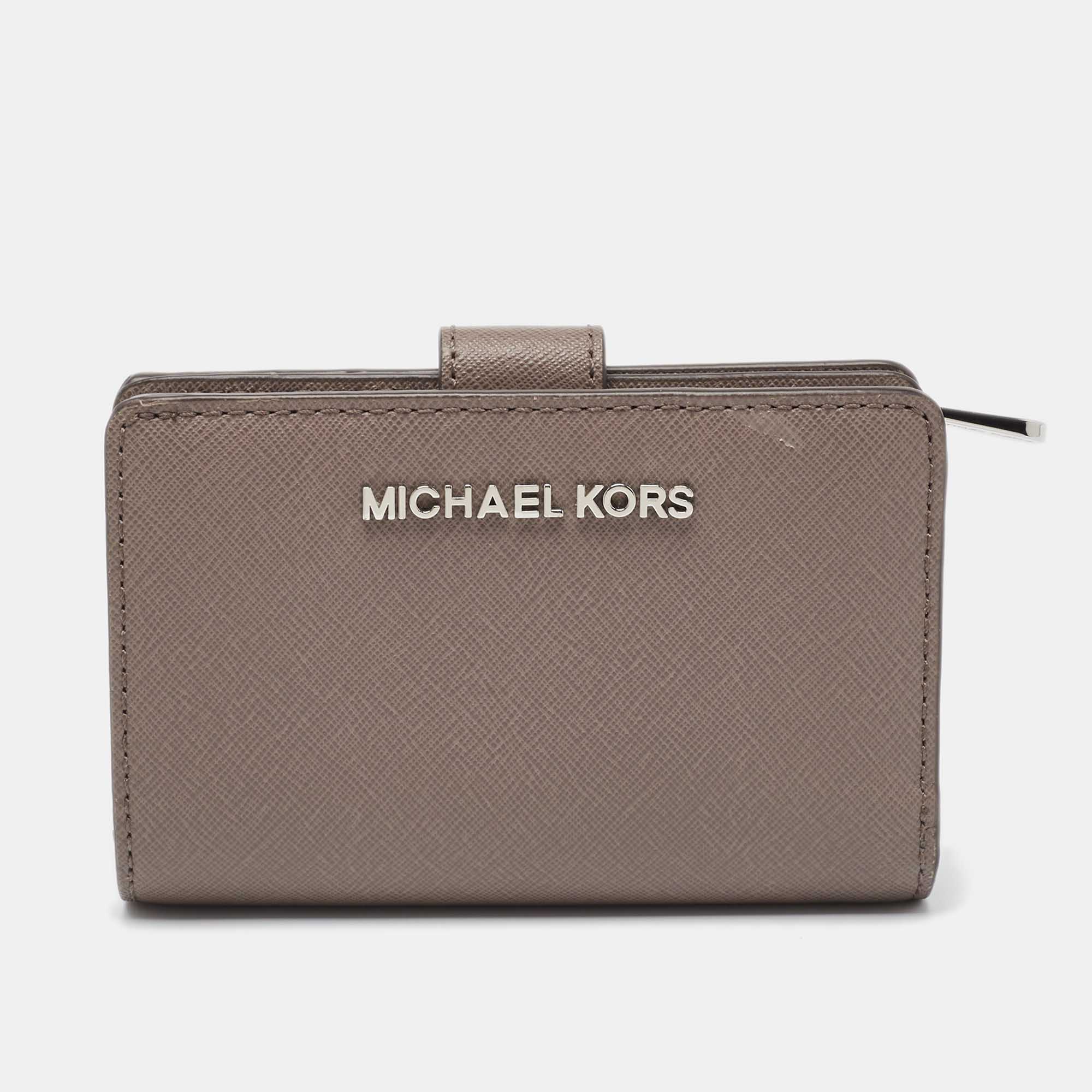 Michael Kors Grey Saffiano Leather French Compact Wallet, Wallets & Money Clips - Luxury Closet catalog