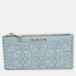 Michael Kors Light Blue Leather Lasercut Karson Slim Card Case, Wallets & Money Clips - Luxury Closet catalog