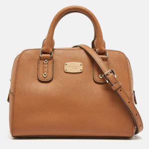 Michael Kors Brown Saffiano Leather Logo Satchel, Satchels - Luxury Closet catalog