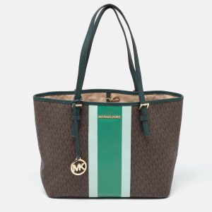 Michael Kors Brown/Green Signature Coated Canvas and Leather Tote, Tote Handbags - Luxury Closet catalog