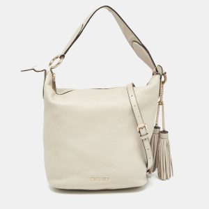 Michael Kors Light Grey Leather Elana Tassel Bucket Bag, Handbags - Luxury Closet catalog