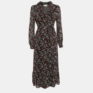 MICHAEL Michael Kors Black Floral Print Crepe Wrap Dress S, Dresses - Luxury Closet catalog