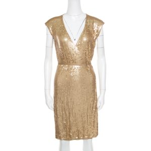 Michael Michael Kors Gold Sequined Wrap Dress S, Dresses - Luxury Closet catalog