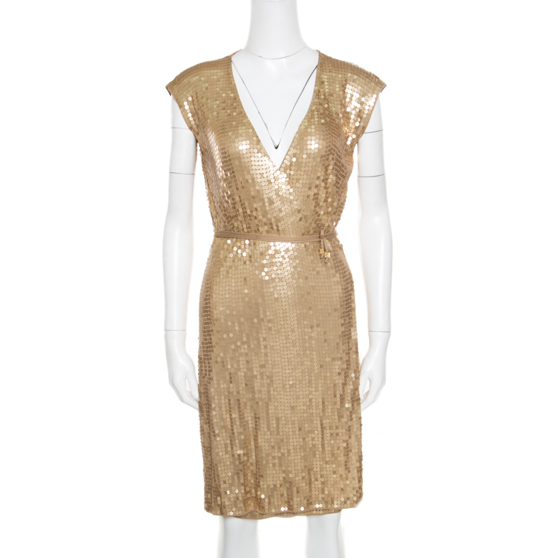 Michael Michael Kors Gold Sequined Wrap Dress S, Dresses - Luxury Closet catalog