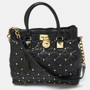MICHAEL Michael Kors Black Leather Large Studded Hamilton North South Tote, Tote Handbags - Luxury Closet catalog