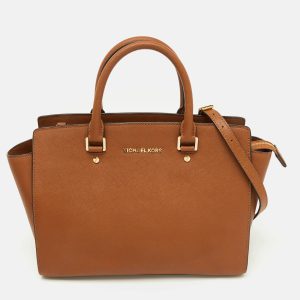 MICHAEL Michael Kors Brown Saffiano Leather Large Selma Satchel, Satchels - Luxury Closet catalog