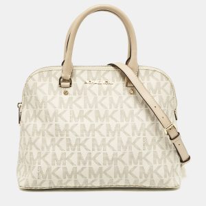 MICHAEL Michael Kors White Signature Coated Canvas Large Cindy Dome Bag, Satchels - Luxury Closet catalog