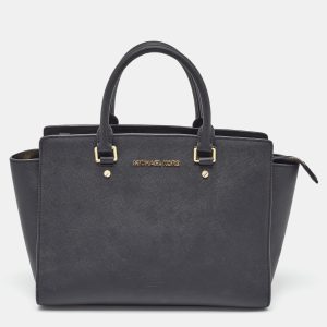 MICHAEL Michael Kors Black Saffiano Leather Large Selma Satchel, Satchels - Luxury Closet catalog
