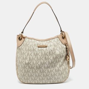 MICHAEL Michael Kors Beige/White Signature Coated Canvas Bedford Large Shoulder Bag, Shoulder Bags - Luxury Closet catalog