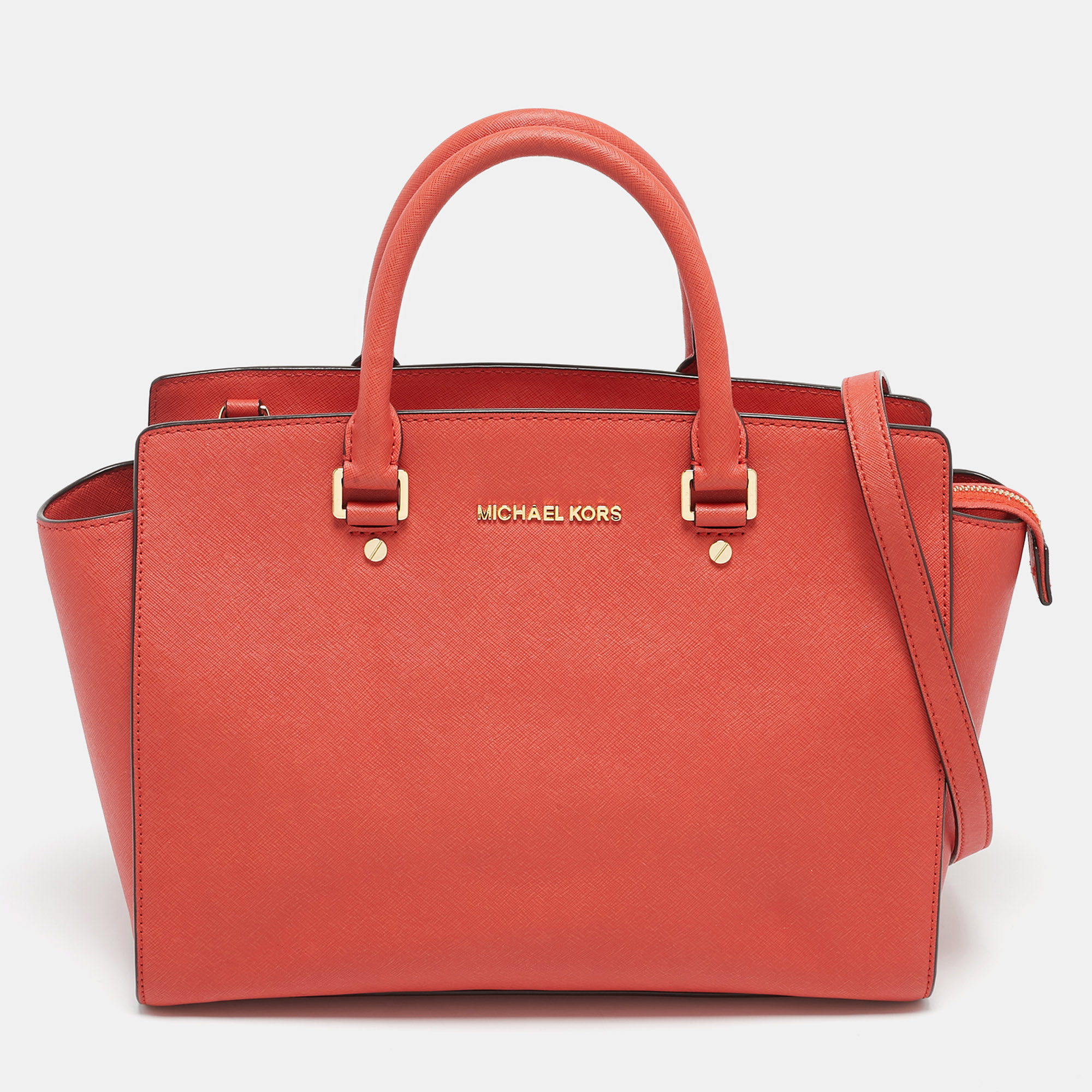 MICHAEL Michael Kors Red Saffiano Leather Large Selma Satchel, Satchels - Luxury Closet catalog