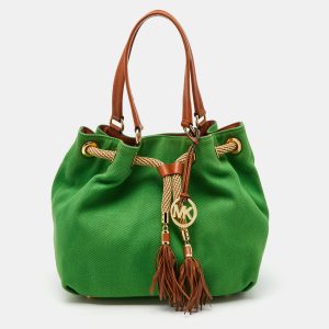 MICHAEL Michael Kors Green/Brown Canvas and Leather Marina Tassel Tote, Tote Handbags - Luxury Closet catalog