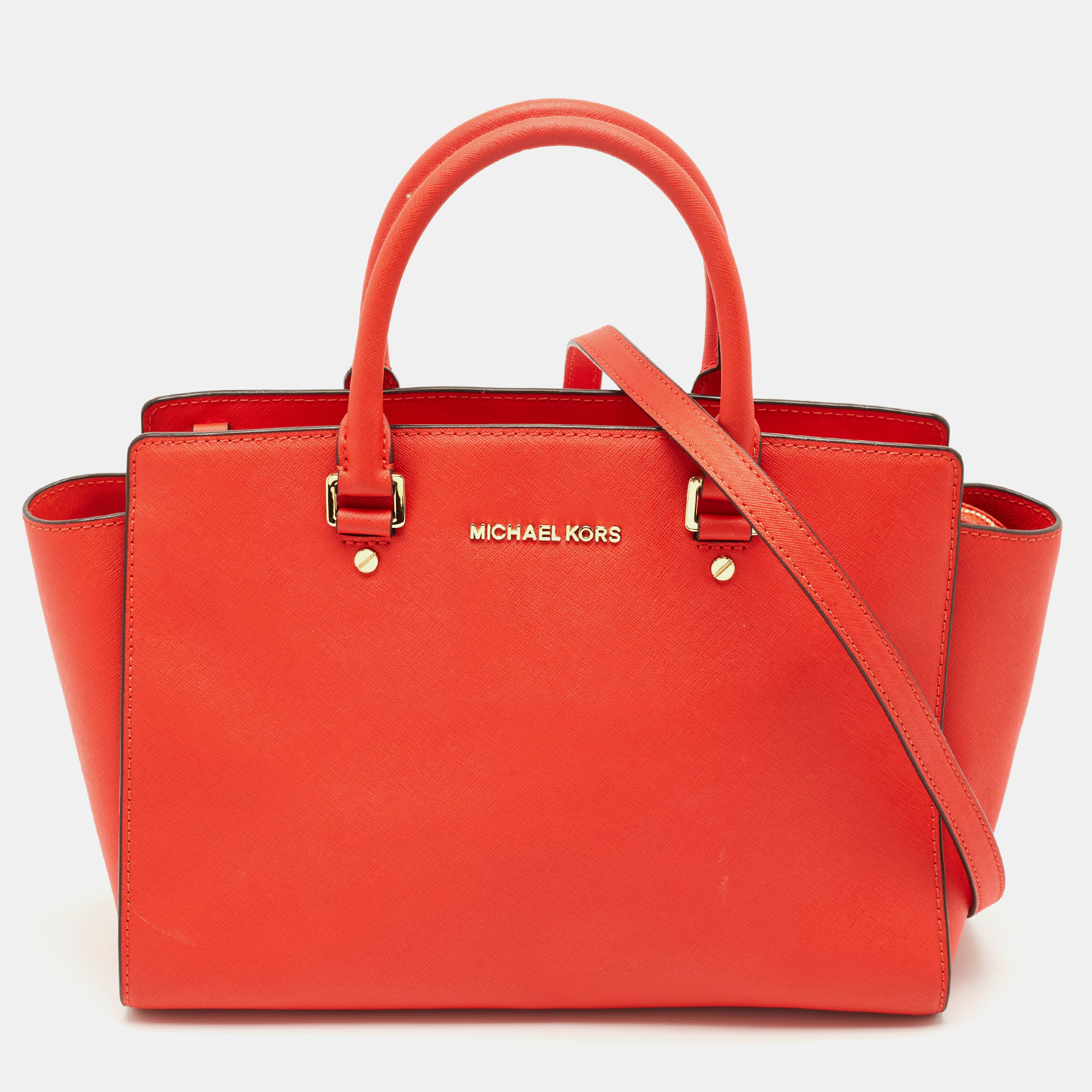 MICHAEL Michael Kors Red Saffiano Leather Large Selma Satchel, Satchels - Luxury Closet catalog
