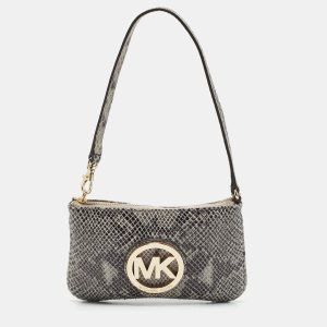 MICHAEL Michael Kors Grey Python Effect Suede Wristlet Zip Pouch, Clutches & Special Occasion Bags - Luxury Closet catalog
