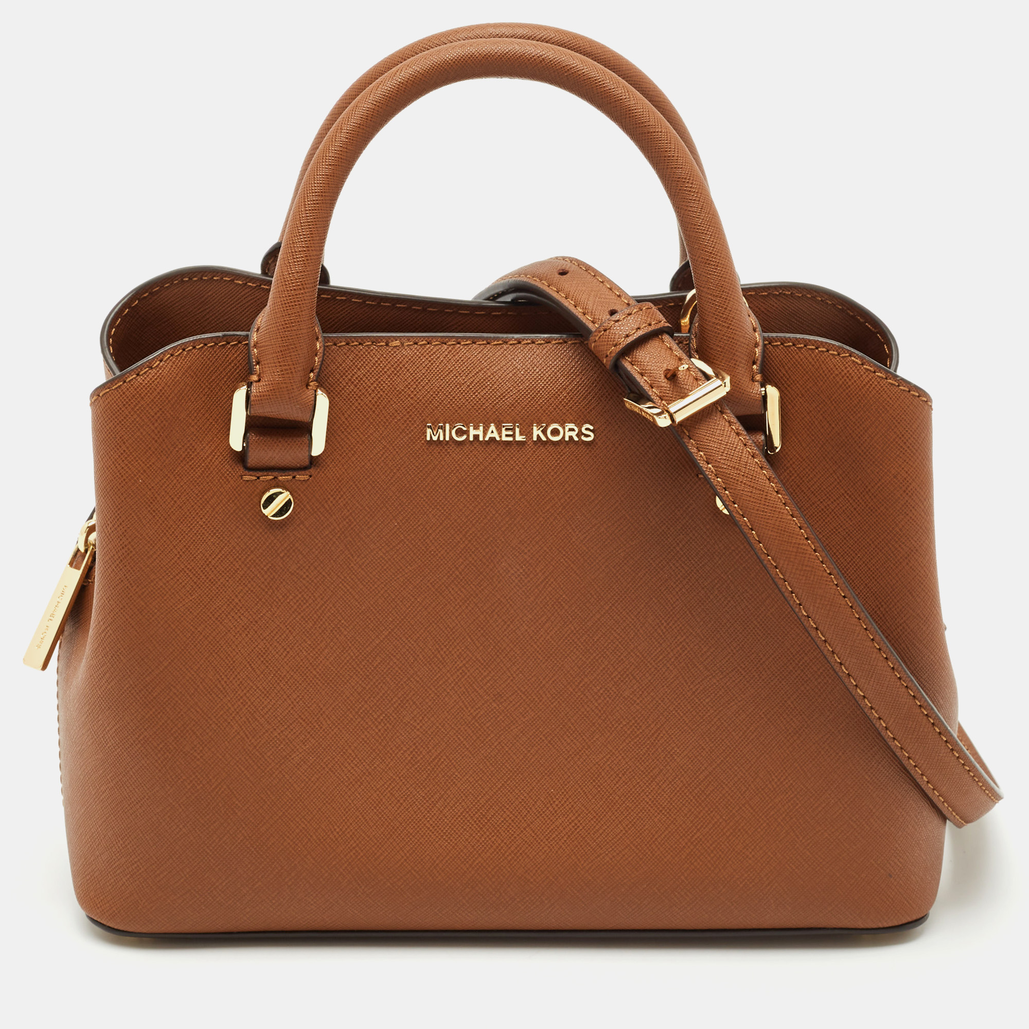Michael Michael Kors Brown Saffiano Leather Small Savannah Satchel, Satchels - Luxury Closet catalog