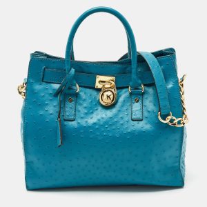 MICHAEL Michael Kors Blue Ostrich Embossed Leather Large North South Hamilton Tote, Tote Handbags - Luxury Closet catalog