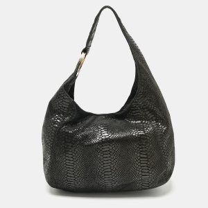 MICHAEL Michael Kors Black Python Effect Faux Suede Fulton Hobo, Shoulder Bags - Luxury Closet catalog