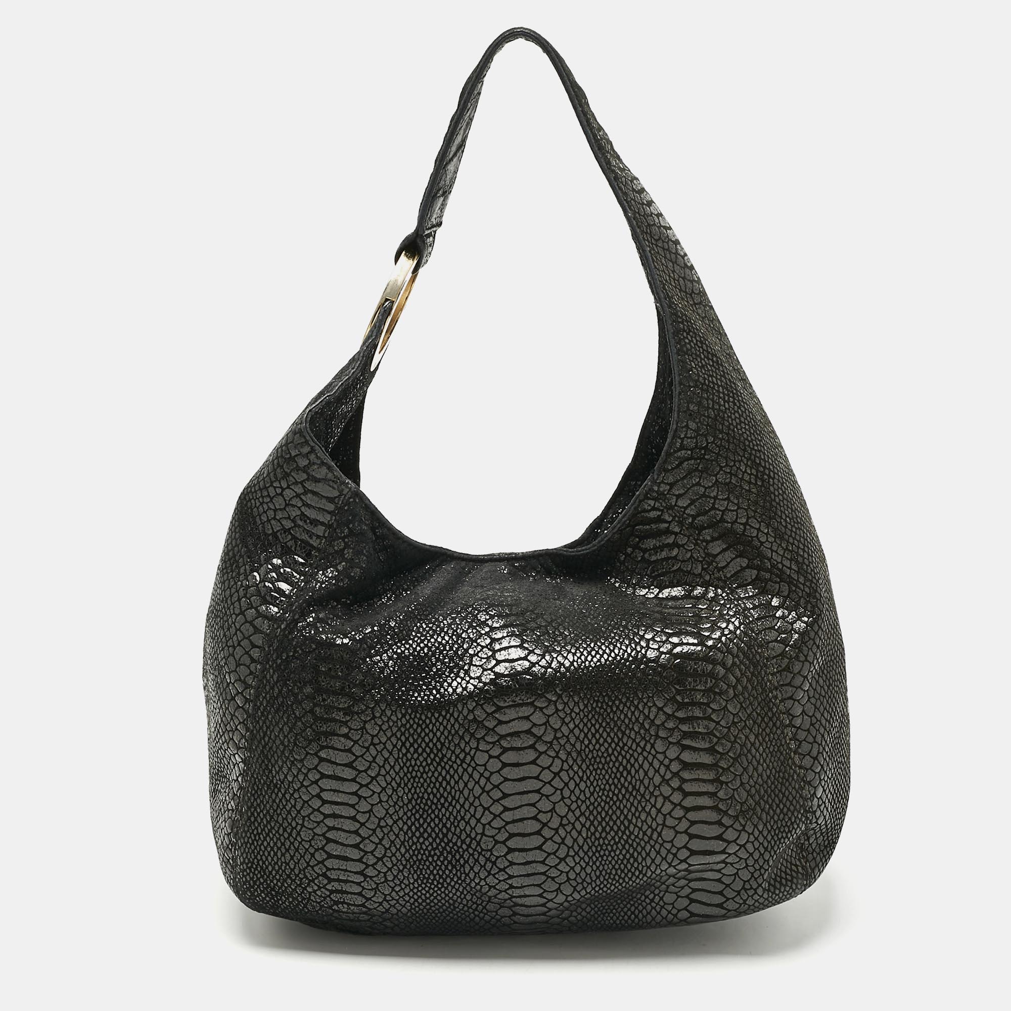 MICHAEL Michael Kors Black Python Effect Faux Suede Fulton Hobo, Shoulder Bags - Luxury Closet catalog