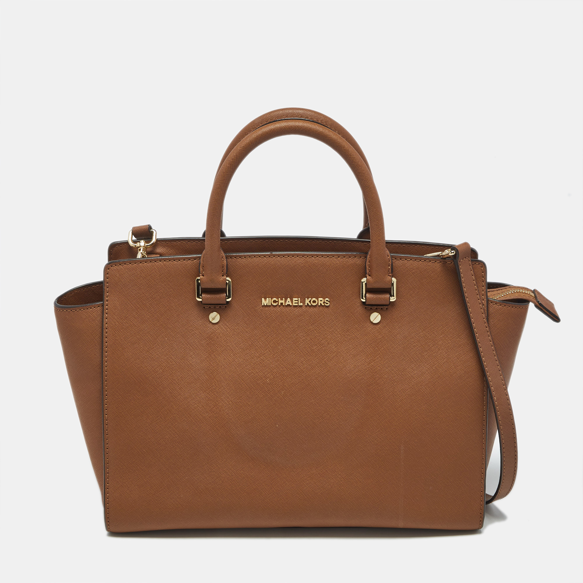 MICHAEL Michael Kors Brown Saffiano Leather Large Selma Satchel, Satchels - Luxury Closet catalog