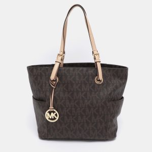 MICHAEL Michael Kors Dark Brown Signature Coated Canvas and Leather Jet Set Tote, Tote Handbags - Luxury Closet catalog
