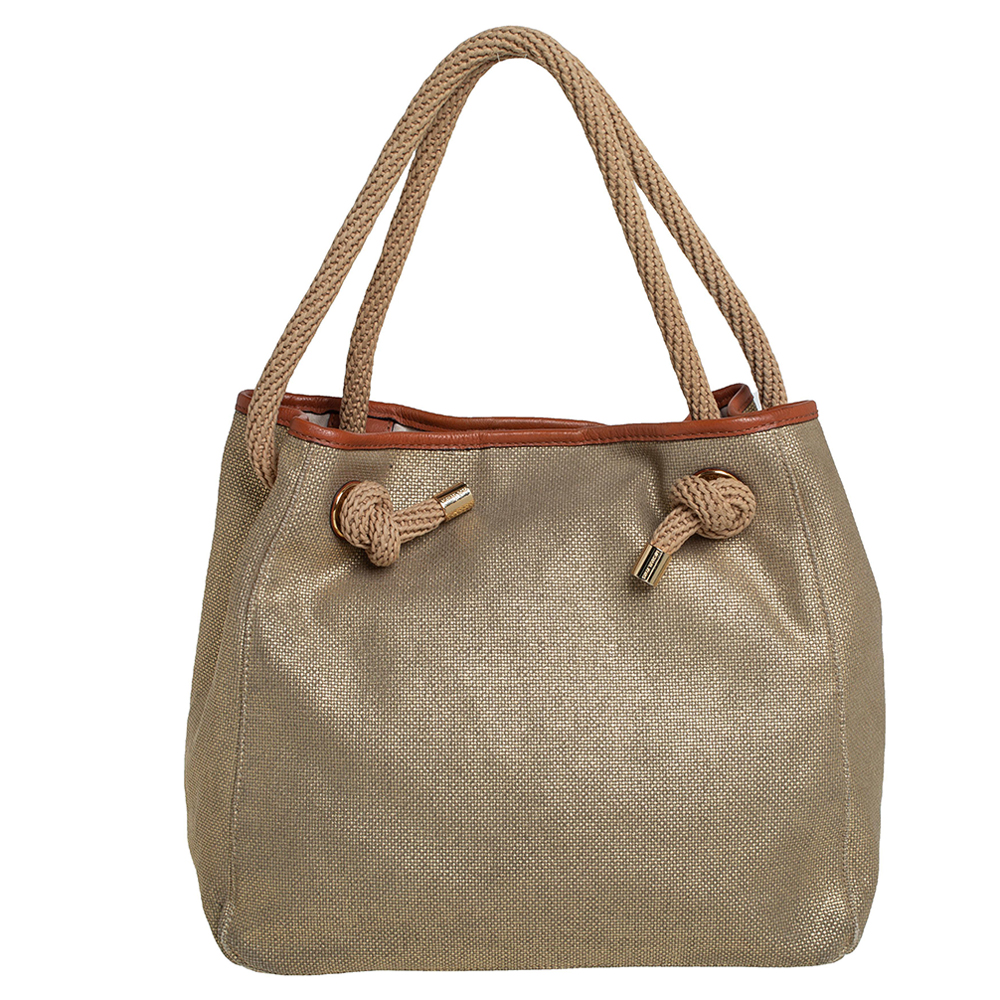 MICHAEL Michael Kors Metallic Beige/Brown Canvas and Leather Large Isla Tote, Tote Handbags - Luxury Closet catalog
