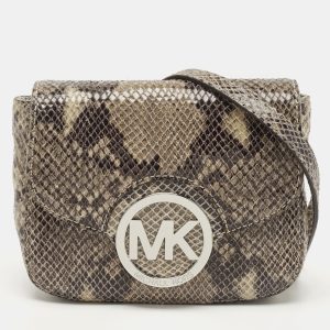MICHAEL Michael Kors Black/Beige Python Embossed Leather Fulton Flap Crossbody Bag, Handbags - Luxury Closet catalog