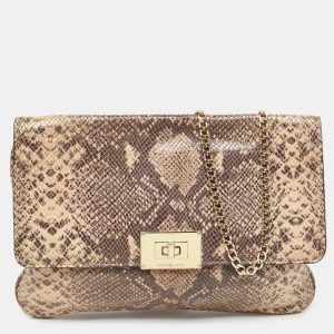 MICHAEL Michael Kors Beige Python Embossed Leather Turnlock Chain Bag, Shoulder Bags - Luxury Closet catalog