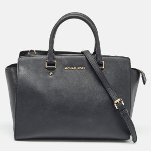 MICHAEL Michael Kors Black Saffiano Leather Large Selma Satchel, Satchels - Luxury Closet catalog