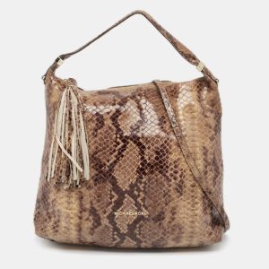 Michael Kors Brown/Black Python Embossed Patent Leather Tassel Hobo, Shoulder Bags - Luxury Closet catalog