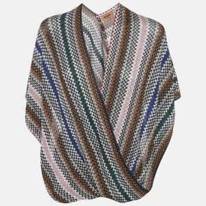 Missoni Multicolor Lurex Knit Draped Fringe Detail Asymmetric Poncho One Size, Sweaters & Cardigans - Luxury Closet catalog