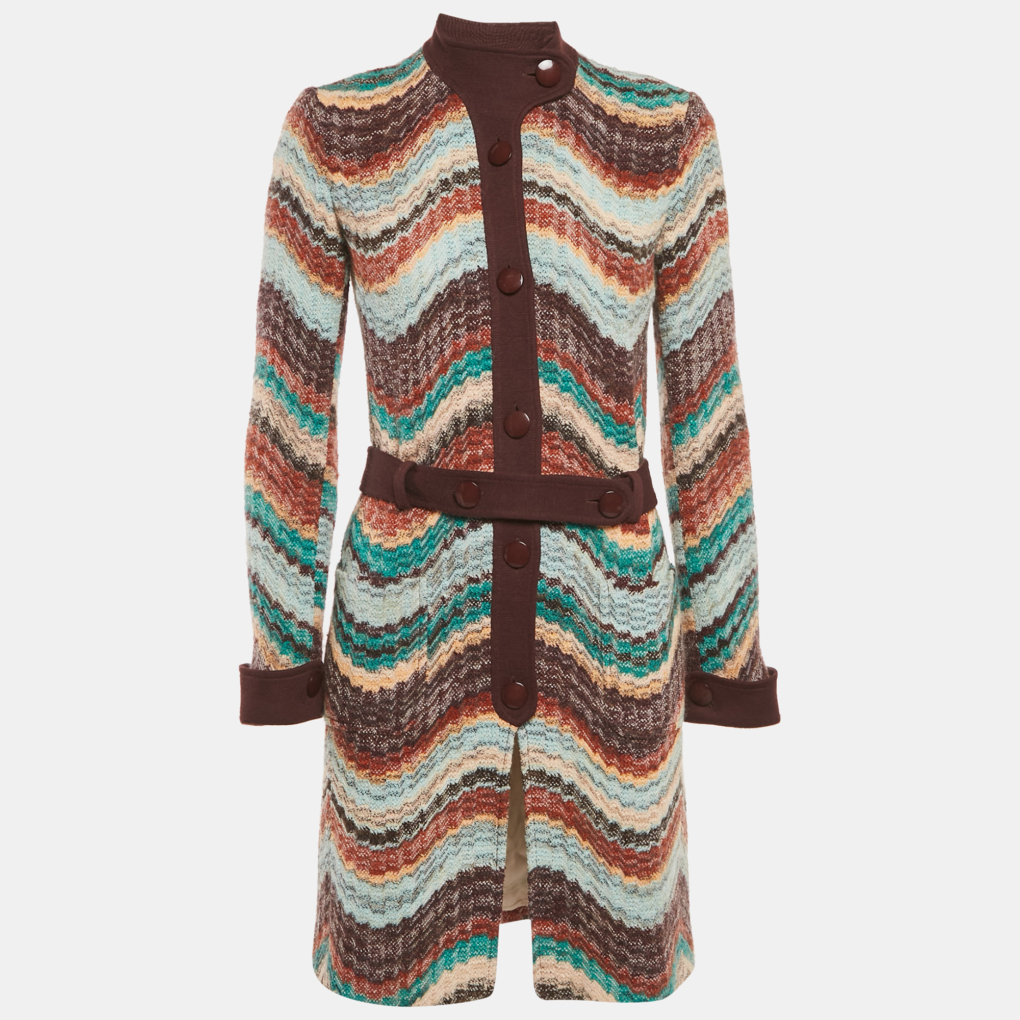 Missoni Multicolor Zig Zag Wool Knit Belted Coat S, Coats & Jackets - Luxury Closet catalog