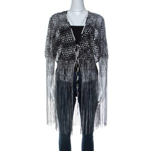 Missoni Monochrome Crochet Knit Lace Trim Fringed Cardigan L, Sweaters & Cardigans - Luxury Closet catalog