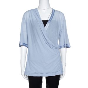 Missoni Blue Knit Crossover Draped Three Quarter Sleeve Top S, Shirts & Tops - Luxury Closet catalog