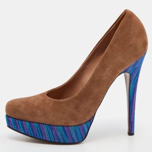 Missoni Brown/Blue Suede And Knit Fabric Platform Pumps Size 38, Pumps - Luxury Closet catalog