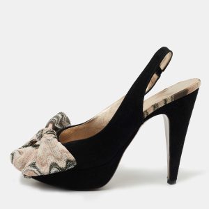 Missoni Black Suede and Fabric Bow Peep Toe Slingback Pumps Size 40, Pumps - Luxury Closet catalog