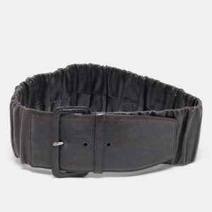 Miu Miu Grey Pleated Leather Waist Belt 75CM, Belt Buckles - Luxury Closet catalog