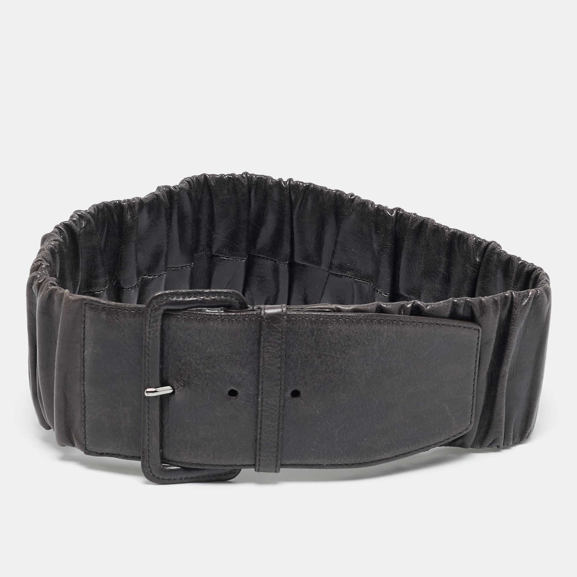 Miu Miu Grey Pleated Leather Waist Belt 75CM, Belt Buckles - Luxury Closet catalog