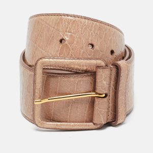 Miu Miu Old Rose Croc Embossed Patent Leather Buckle Belt 75CM, Belt Buckles - Luxury Closet catalog