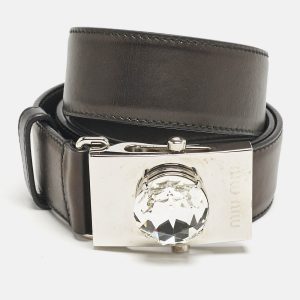 Miu Miu Black Leather Crystal Buckle Belt 80 CM, Belt Buckles - Luxury Closet catalog