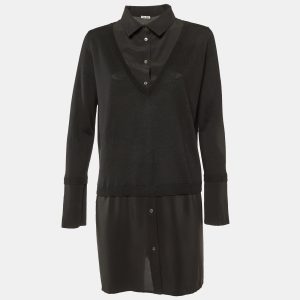 Miu Miu Black Wool Knit & Silk Long Sleeve Dress L, Dresses - Luxury Closet catalog