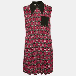 Miu Miu Red Floral Print Crepe Pleated Sleeveless Mini Dress M, Dresses - Luxury Closet catalog