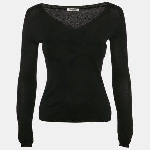 Miu Miu Black Wool Long Sleeve V-Neck Sweater XS, Sweaters & Cardigans - Luxury Closet catalog