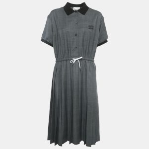 Miu Miu Grey Prince of Wales Check Wool Pleated Midi Dress M, Dresses - Luxury Closet catalog