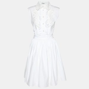 Miu Miu White Cotton Lace Details Midi Dress M, Dresses - Luxury Closet catalog