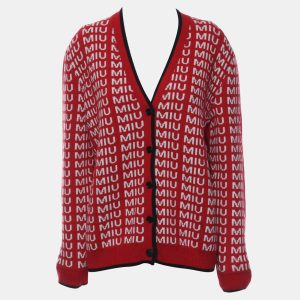 Miu Miu Red Wool Logo Knitted Cardigan EU 36, Sweaters & Cardigans - Luxury Closet catalog