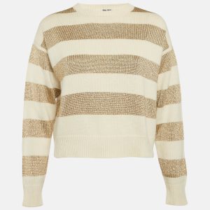 Miu Miu Cream Striped Lurex Knit Sweater S, Sweaters & Cardigans - Luxury Closet catalog
