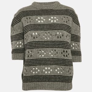 Miu Miu Grey Cut-Out Rib Knit Sweater S, Sweaters & Cardigans - Luxury Closet catalog