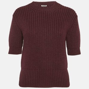 Miu Miu Burgundy Rib Knit Crewneck Sweater S, Sweaters & Cardigans - Luxury Closet catalog