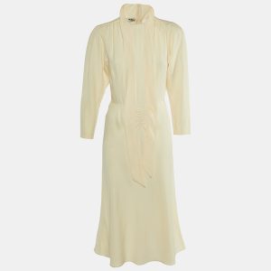 Miu Miu Cream Crepe Neck Tie Detail Midi Dress M, Dresses - Luxury Closet catalog